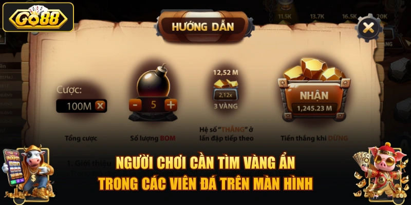 Người chơi cần tìm vàng ẩn trong các viên đá trên màn hình